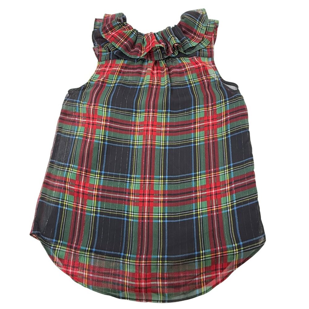 J Crew Stewart Tartan Plaid Top Ruffle‎ Collar Sleeveless Womens 00 - Picture 12 of 13